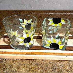 Hand Painted Sunflower Tea Light Candle Holders